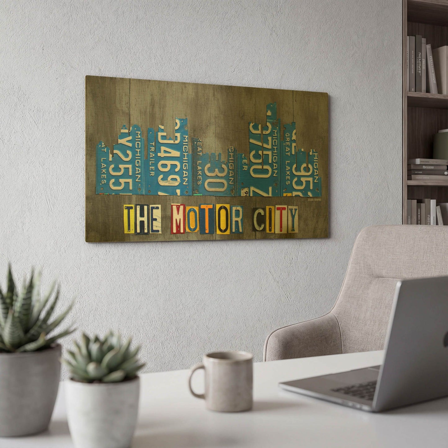 'Detroit City Skyline License Plate Art' By Design Turnpike Gold Metal Wall Art