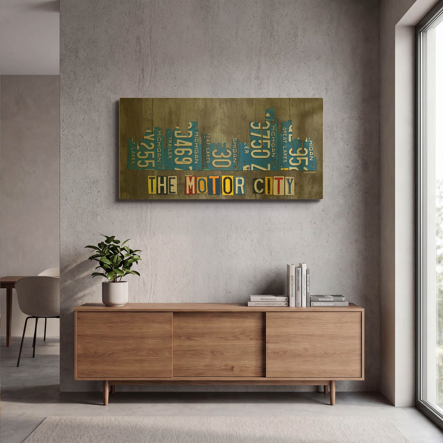 'Detroit City Skyline License Plate Art' By Design Turnpike Gold Metal Wall Art