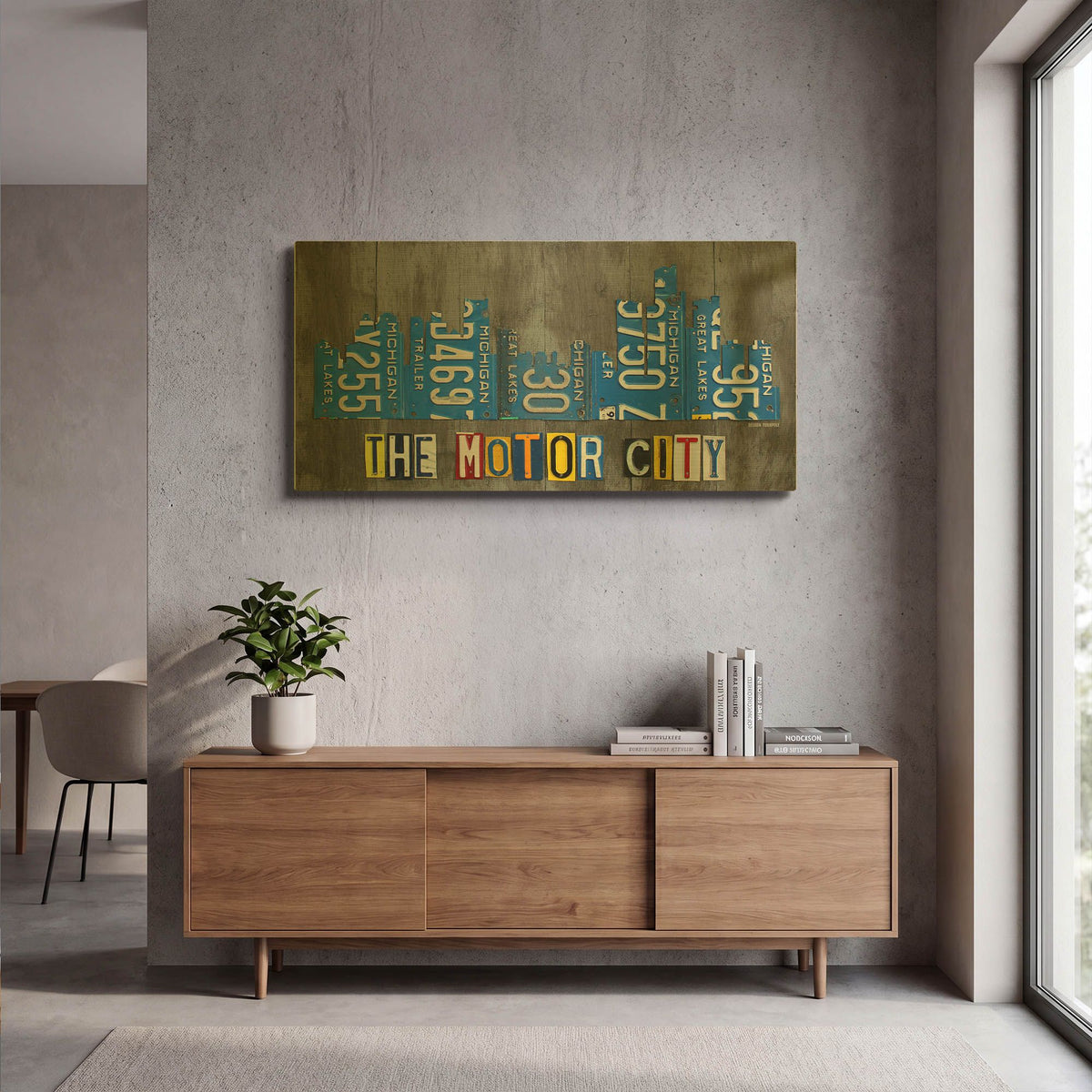 'Detroit City Skyline License Plate Art' By Design Turnpike Gold Metal Wall Art