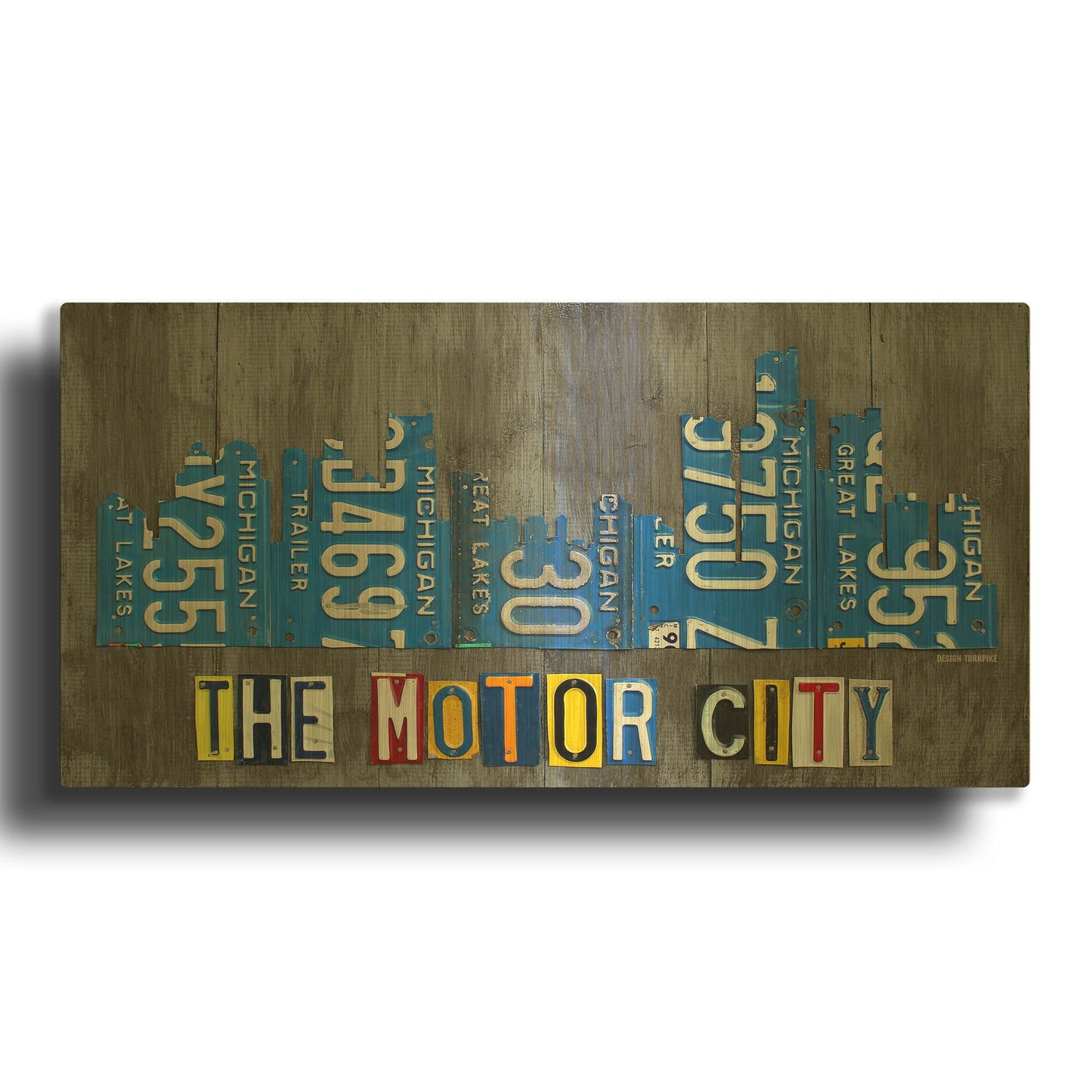 'Detroit City Skyline License Plate Art' By Design Turnpike Gold Metal Wall Art
