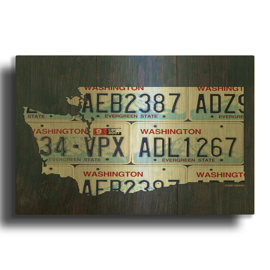 'Washington License Plate Map' By Design Turnpike Gold Metal Wall Art