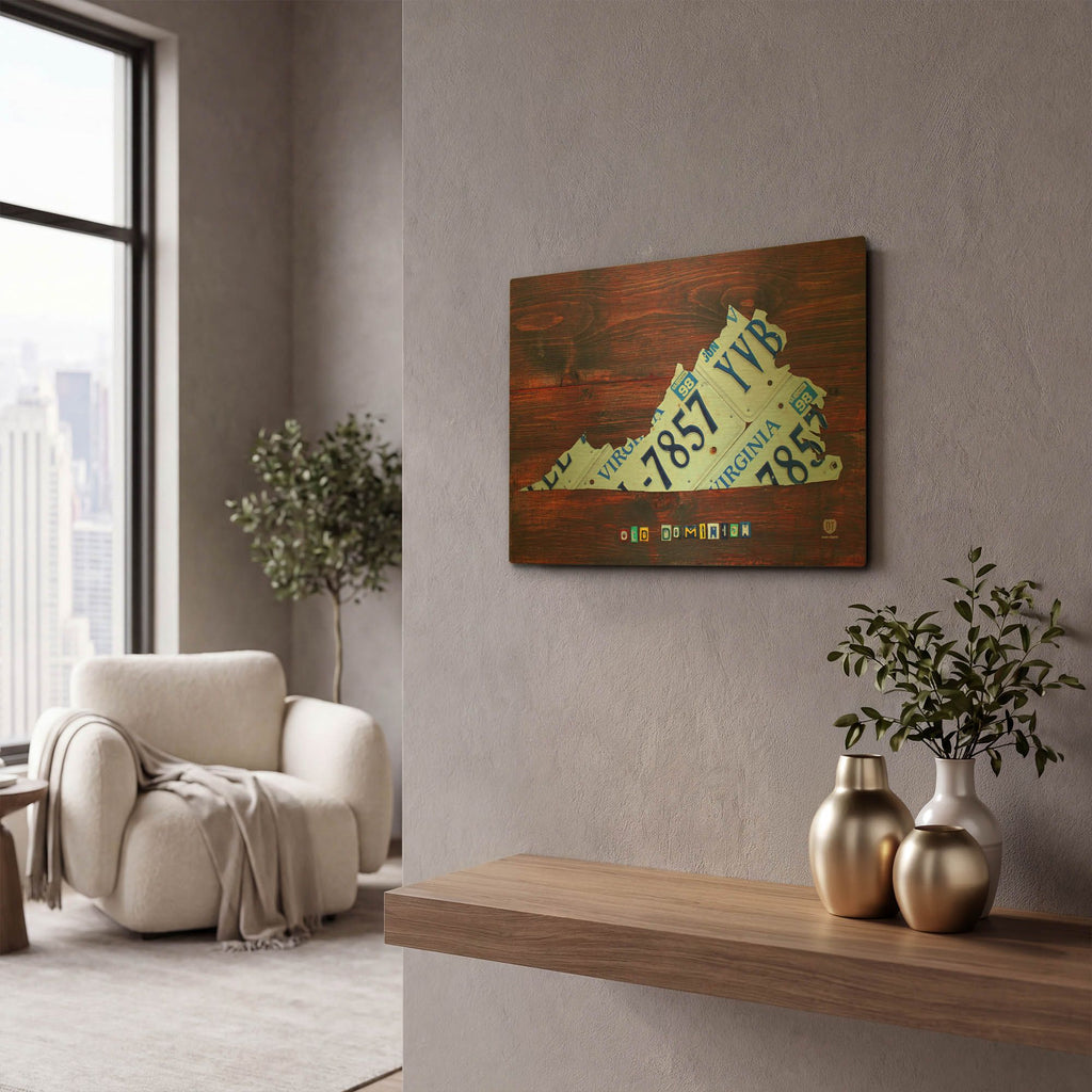 'Virginia License Plate Map Large' By Design Turnpike Gold Metal Wall Art