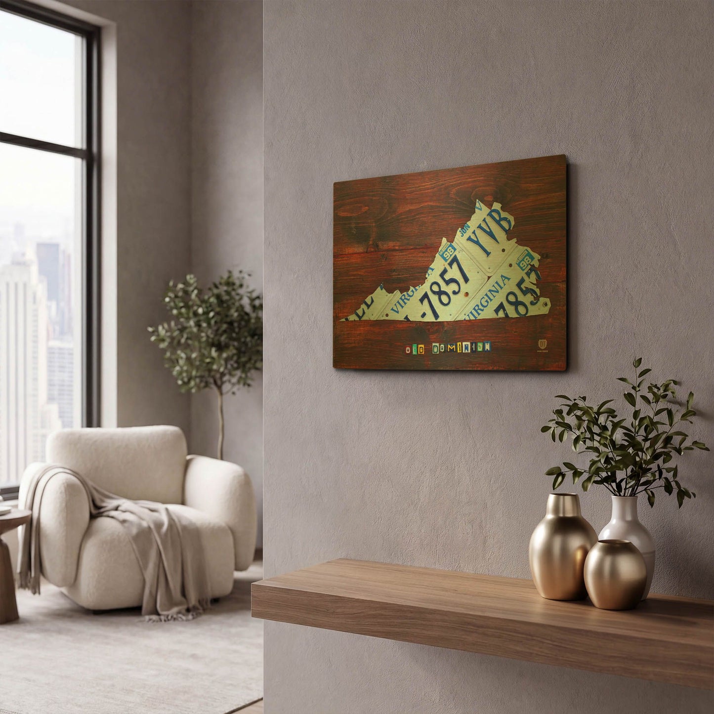 'Virginia License Plate Map Large' By Design Turnpike Gold Metal Wall Art