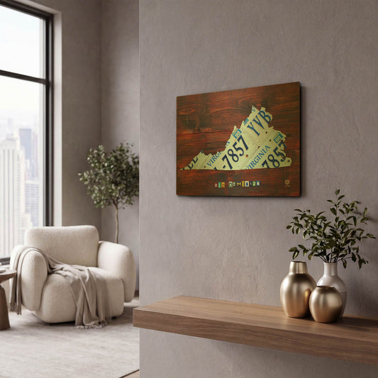 'Virginia License Plate Map Large' By Design Turnpike Gold Metal Wall Art