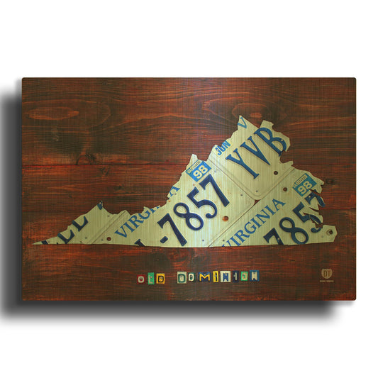 'Virginia License Plate Map Large' By Design Turnpike Gold Metal Wall Art