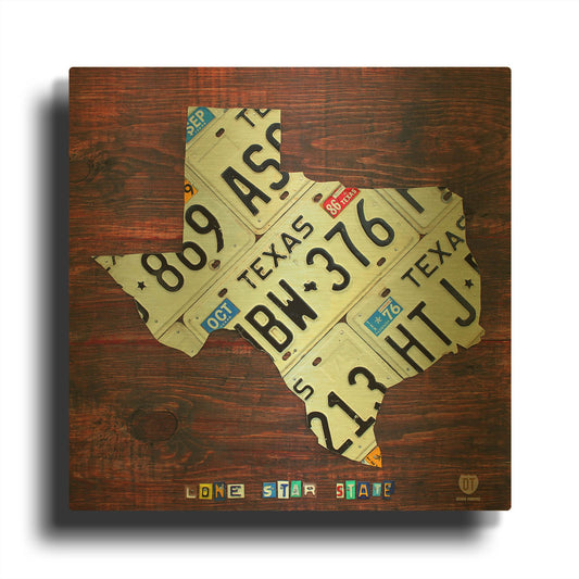 'Texas License Plate Map Large' By Design Turnpike Gold Metal Wall Art
