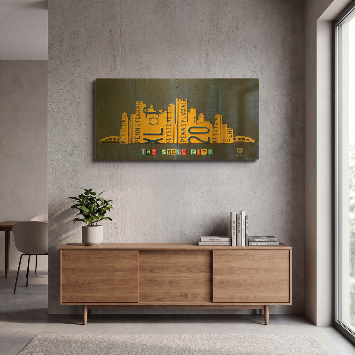 'Pittsburgh Skyline License Plate Art' By Design Turnpike Gold Metal Wall Art