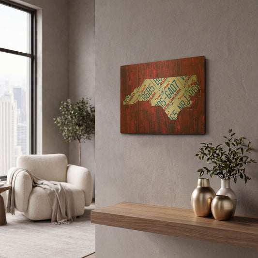 'North Carolina License Plate Map' By Design Turnpike Gold Metal Wall Art