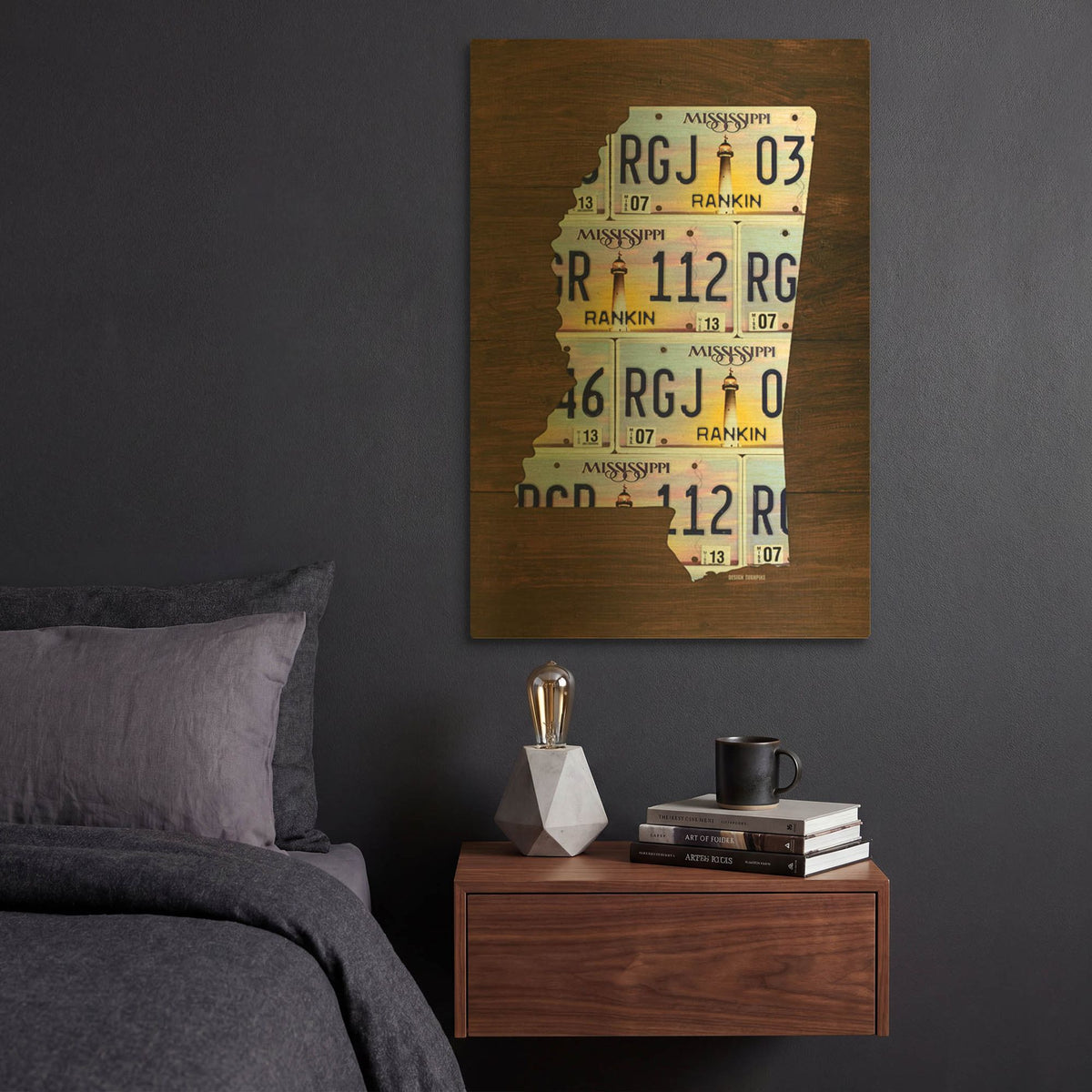 'Mississippi License Plate Map' By Design Turnpike Gold Metal Wall Art