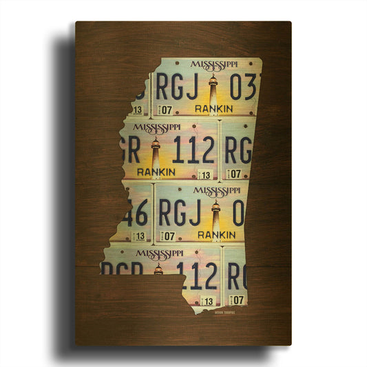 'Mississippi License Plate Map' By Design Turnpike Gold Metal Wall Art