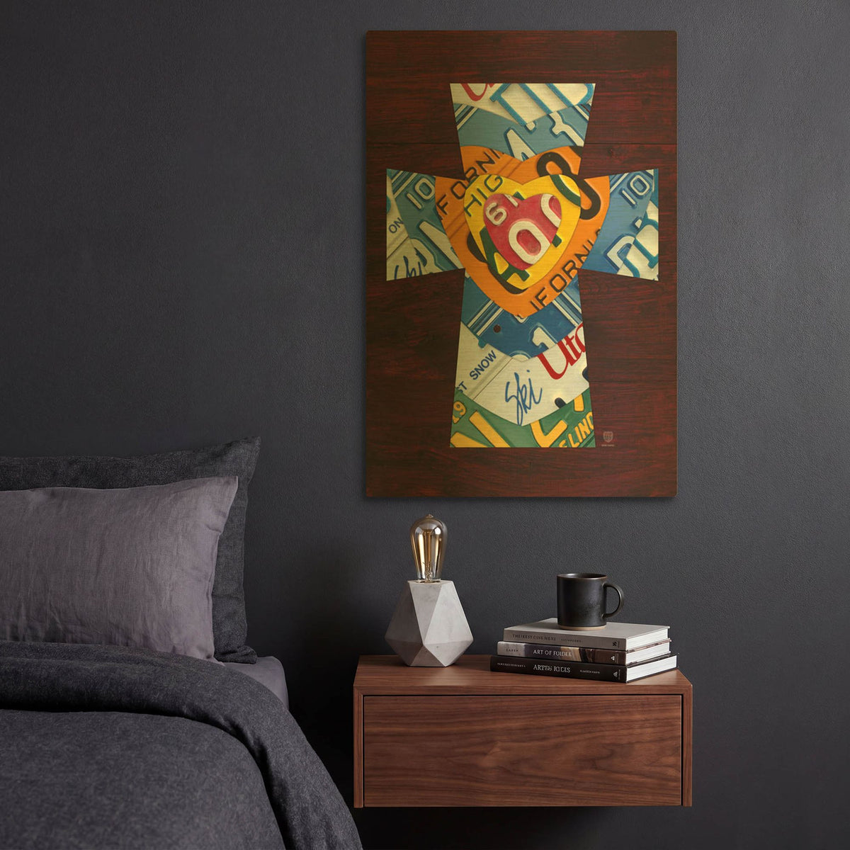 'License Plate Art Heart Cross' By Design Turnpike Gold Metal Wall Art
