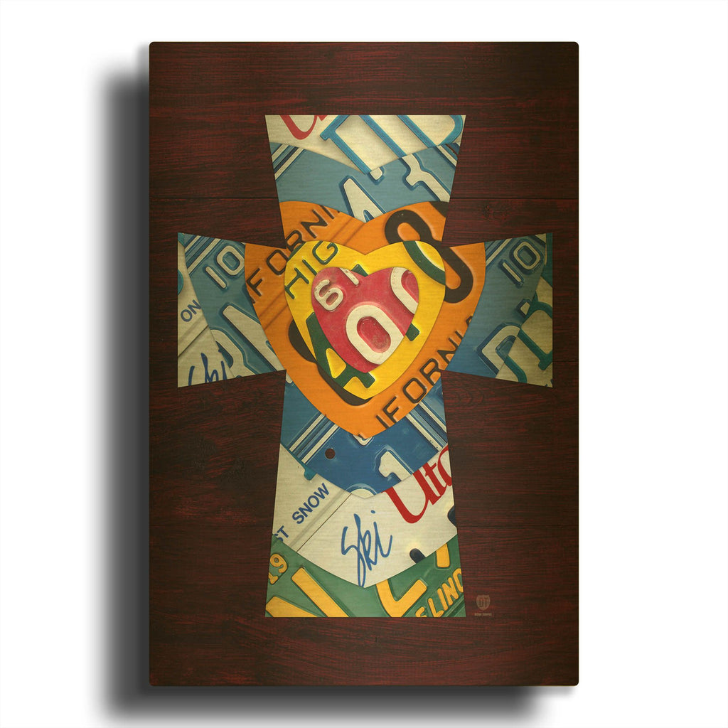 'License Plate Art Heart Cross' By Design Turnpike Gold Metal Wall Art