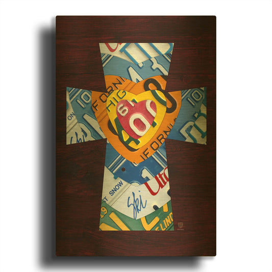 'License Plate Art Heart Cross' By Design Turnpike Gold Metal Wall Art