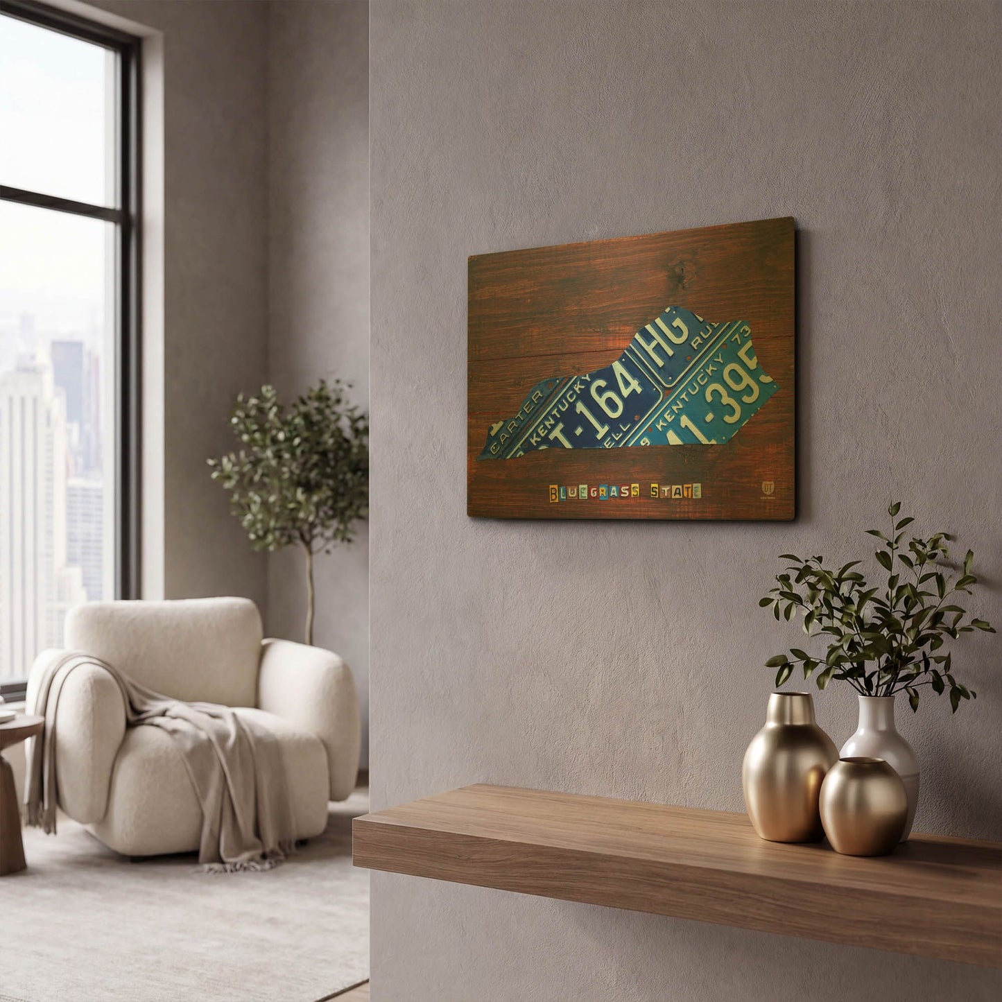 'Kentucky License Plate Map' By Design Turnpike Gold Metal Wall Art