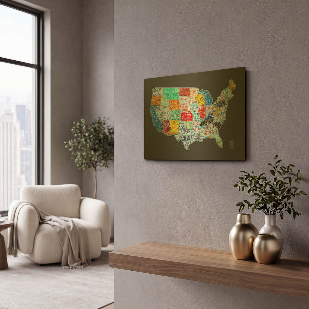 'Massive Usa License Plate Map' By Design Turnpike Gold Metal Wall Art