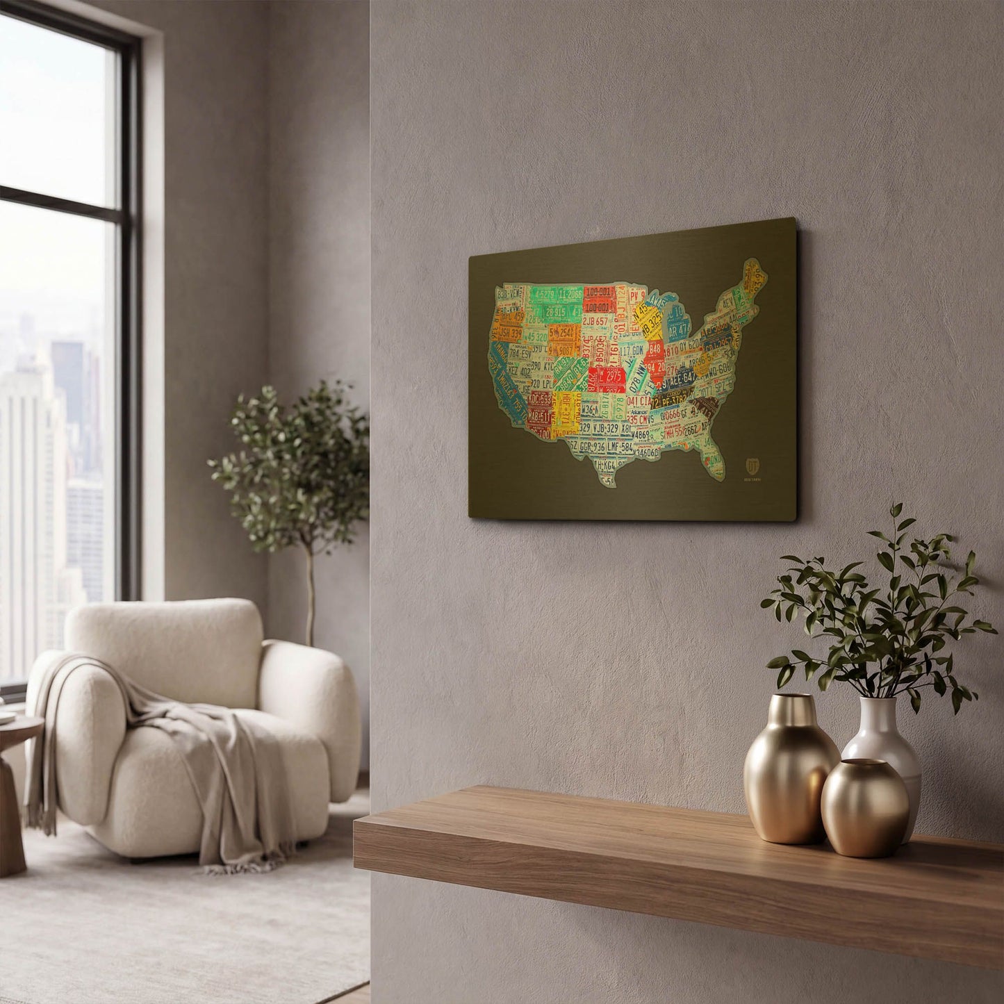 'Massive Usa License Plate Map' By Design Turnpike Gold Metal Wall Art