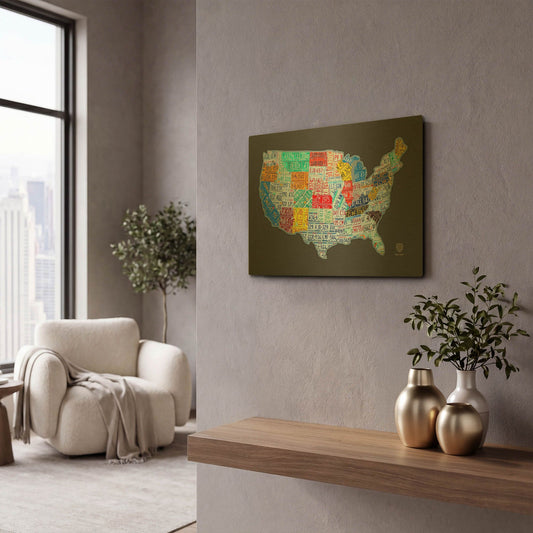 'Massive Usa License Plate Map' By Design Turnpike Gold Metal Wall Art