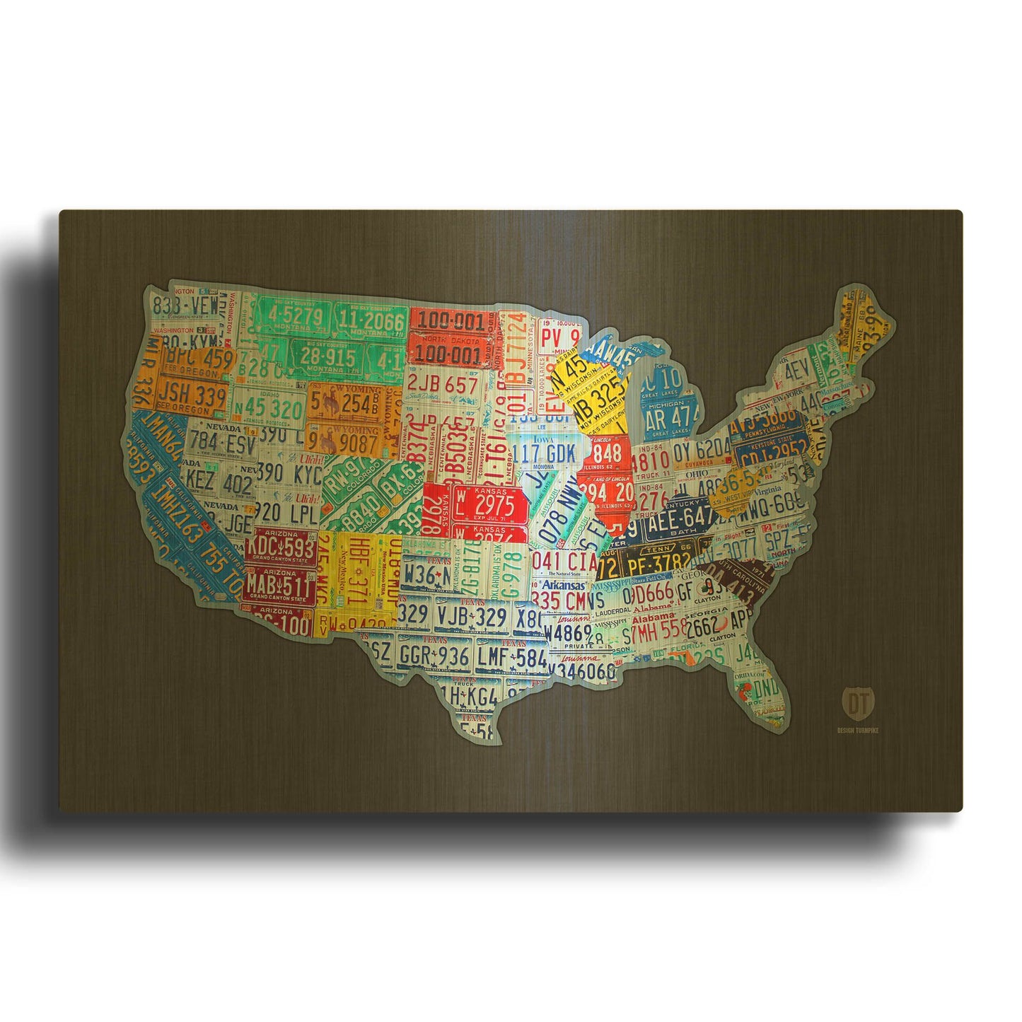'Massive Usa License Plate Map' By Design Turnpike Gold Metal Wall Art