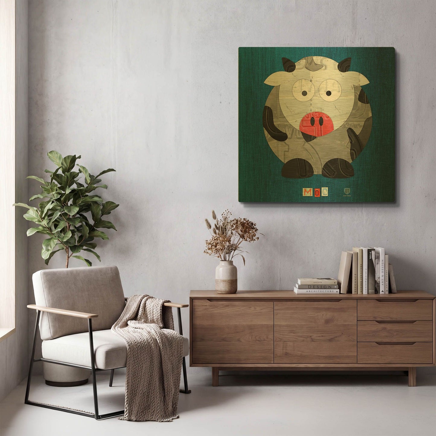 'Moo The Cow' By Design Turnpike Gold Metal Wall Art
