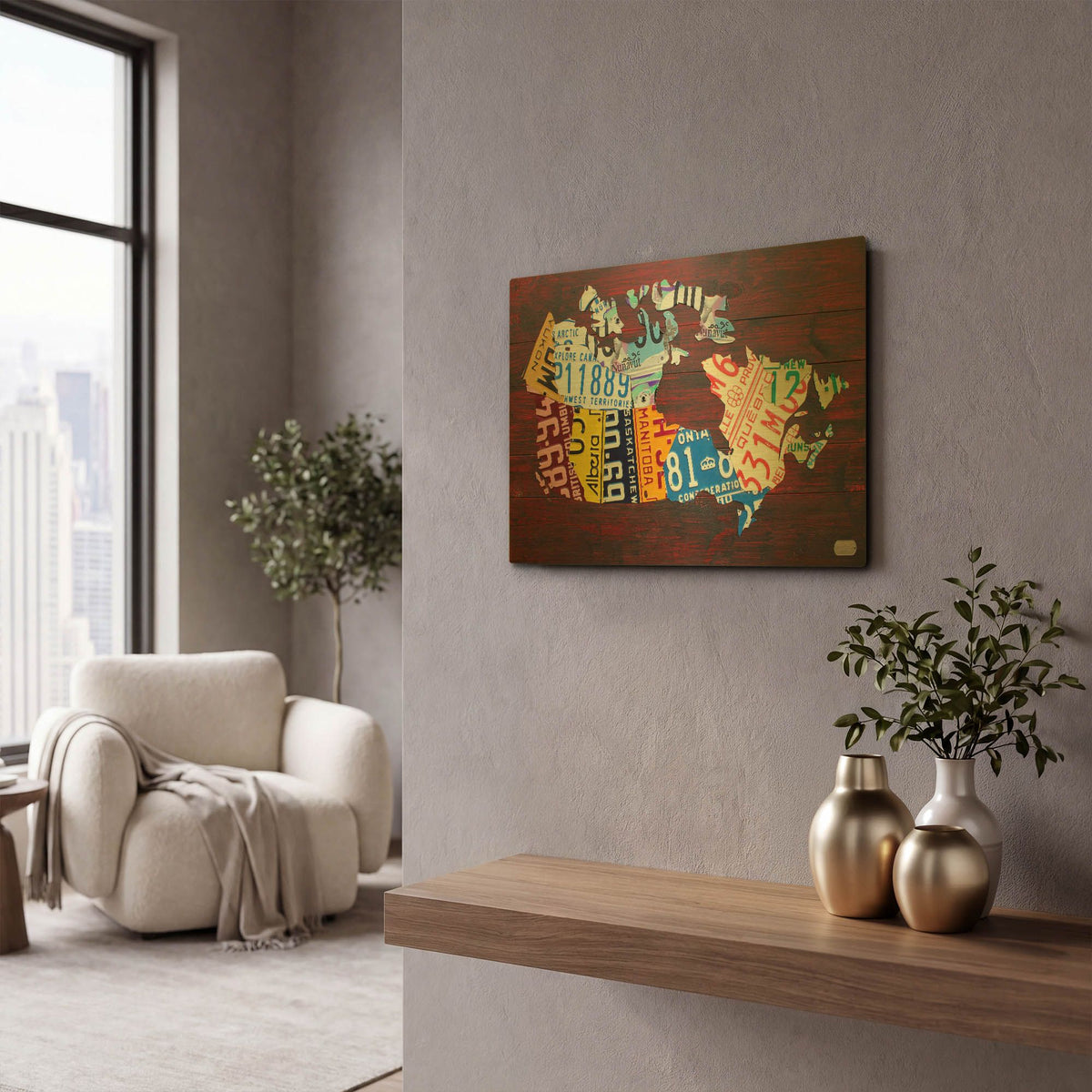 'Canada License Plate Map' By Design Turnpike Gold Metal Wall Art