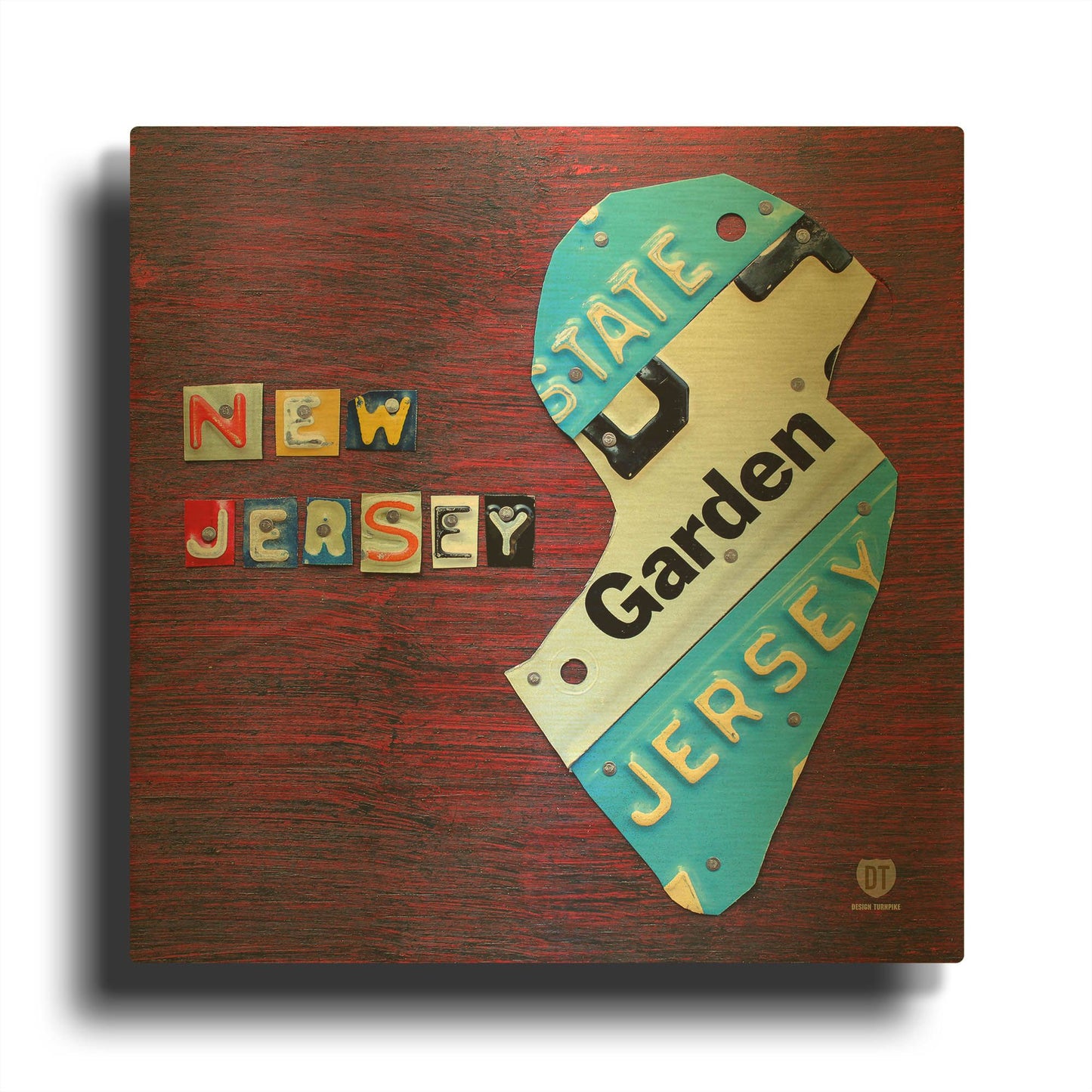'New Jersey License Plate Map' By Design Turnpike Gold Metal Wall Art