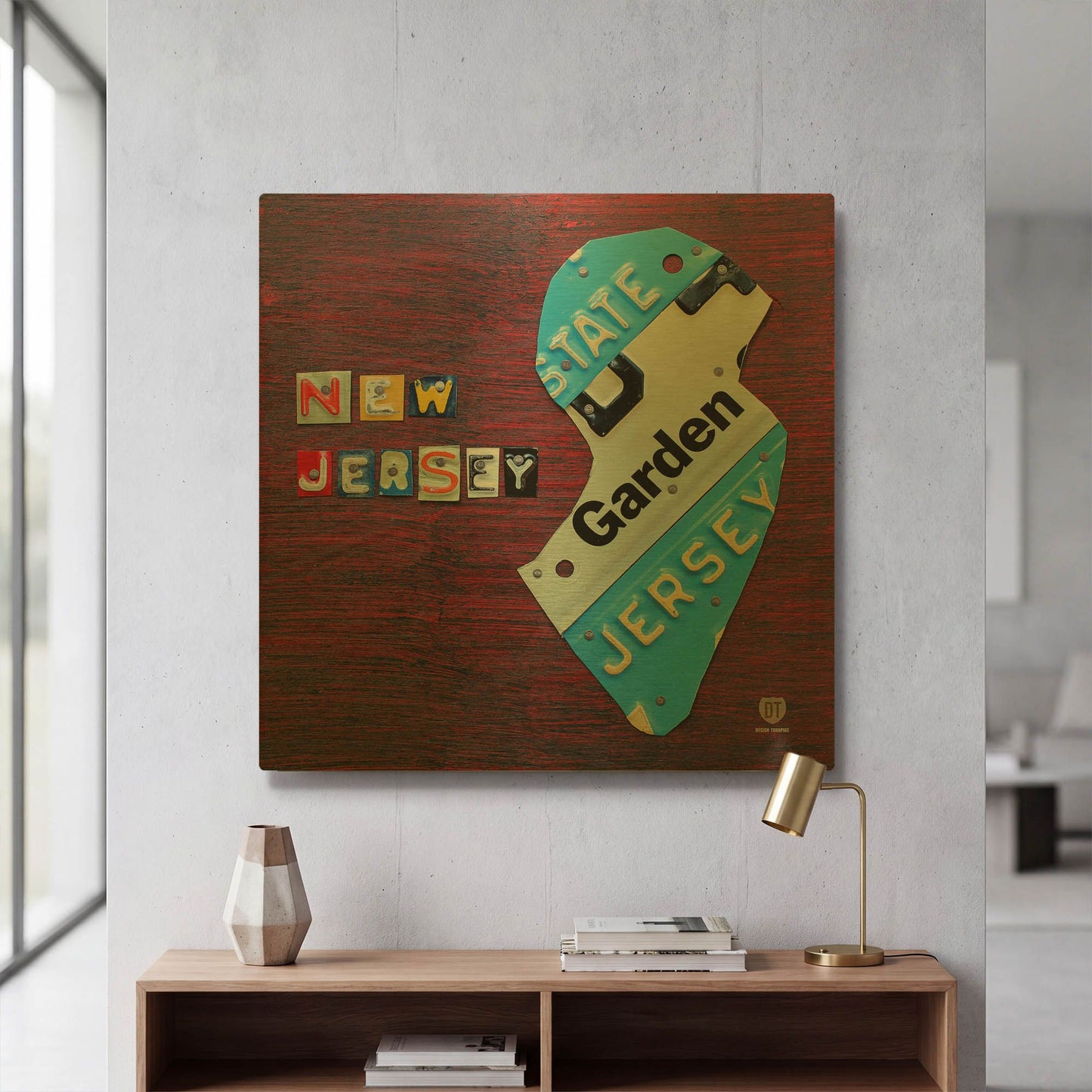 'New Jersey License Plate Map' By Design Turnpike Gold Metal Wall Art