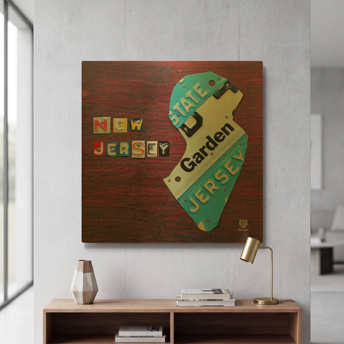 'New Jersey License Plate Map' By Design Turnpike Gold Metal Wall Art