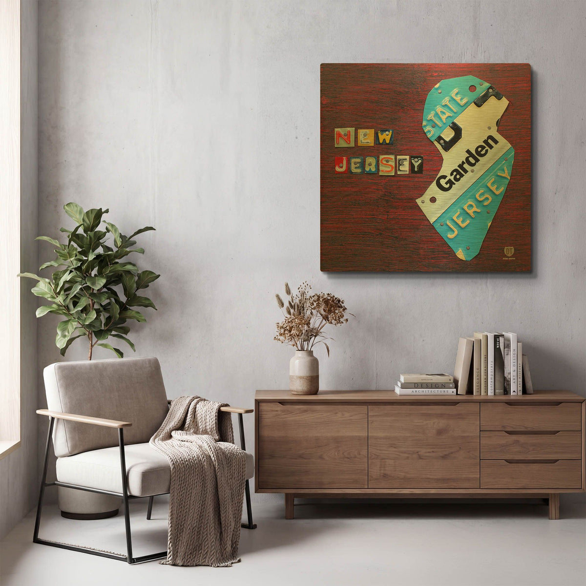 'New Jersey License Plate Map' By Design Turnpike Gold Metal Wall Art