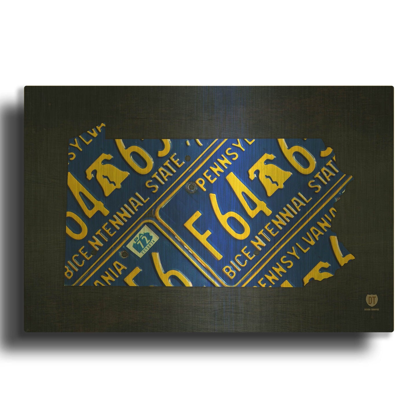 'Pennsylvania License Plate Map' By Design Turnpike Gold Metal Wall Art
