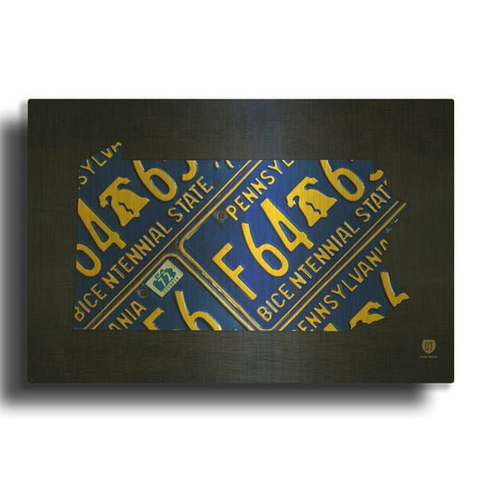 'Pennsylvania License Plate Map' By Design Turnpike Gold Metal Wall Art
