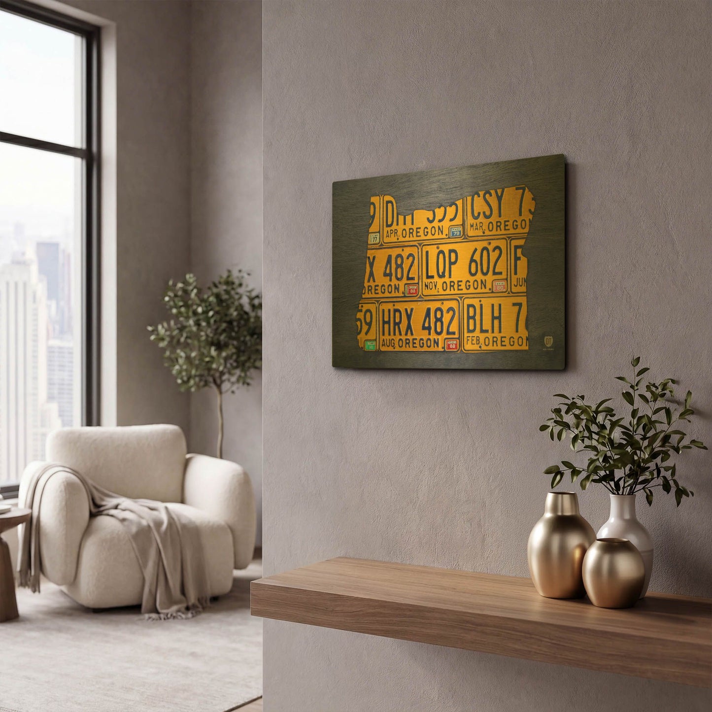 'Oregon License Plate Map' By Design Turnpike Gold Metal Wall Art