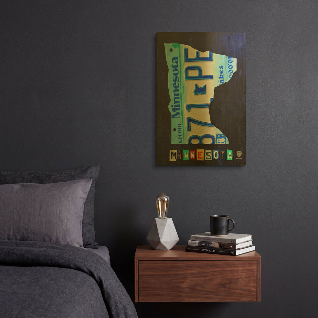 'Minnesota License Plate Map' By Design Turnpike Gold Metal Wall Art