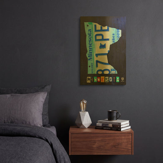 'Minnesota License Plate Map' By Design Turnpike Gold Metal Wall Art