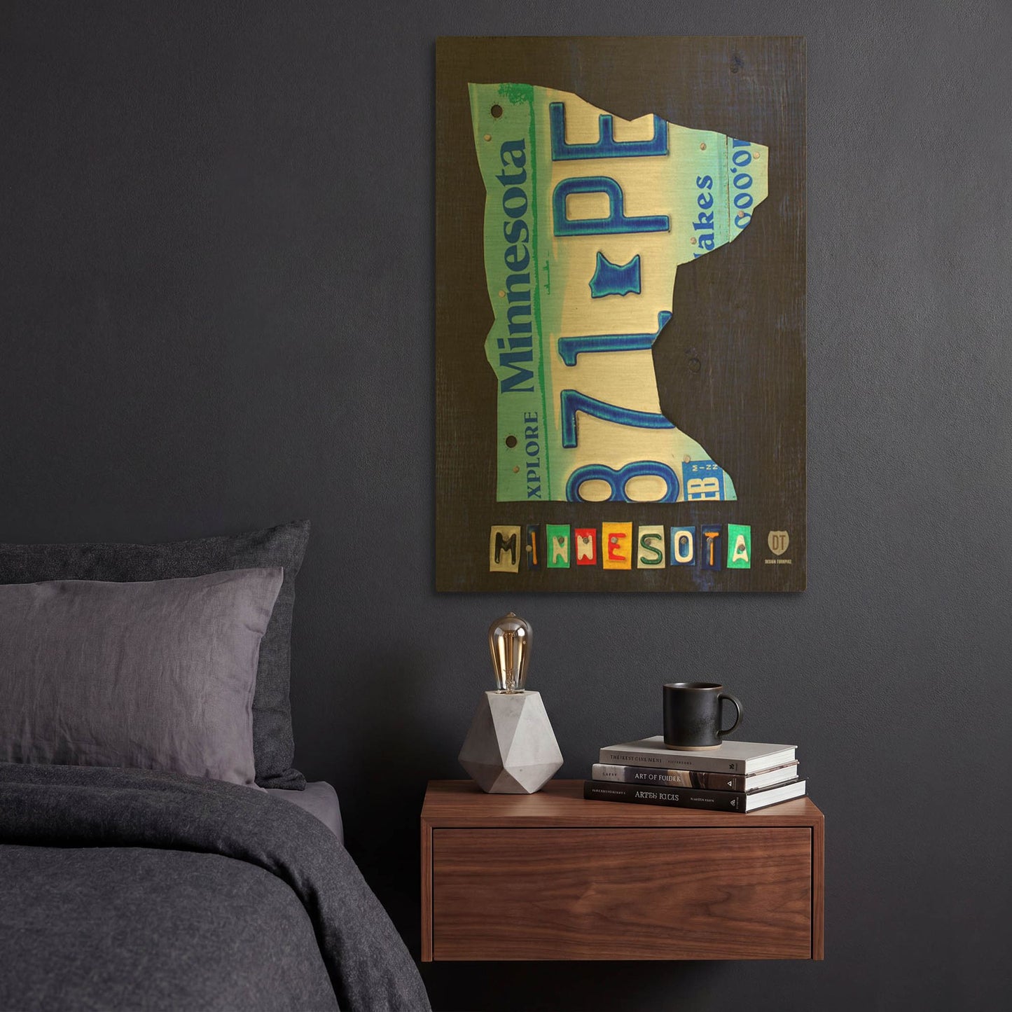 'Minnesota License Plate Map' By Design Turnpike Gold Metal Wall Art