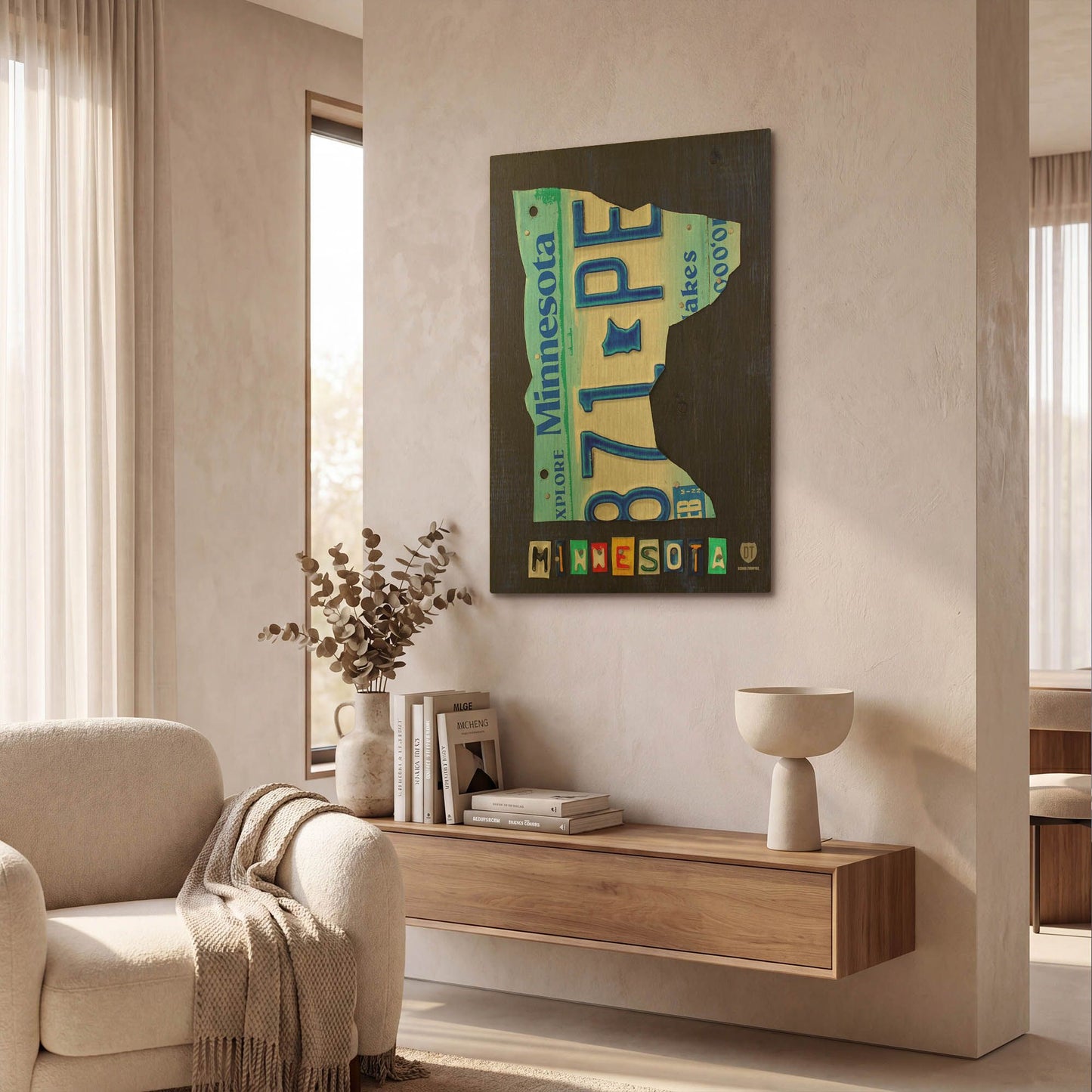 'Minnesota License Plate Map' By Design Turnpike Gold Metal Wall Art