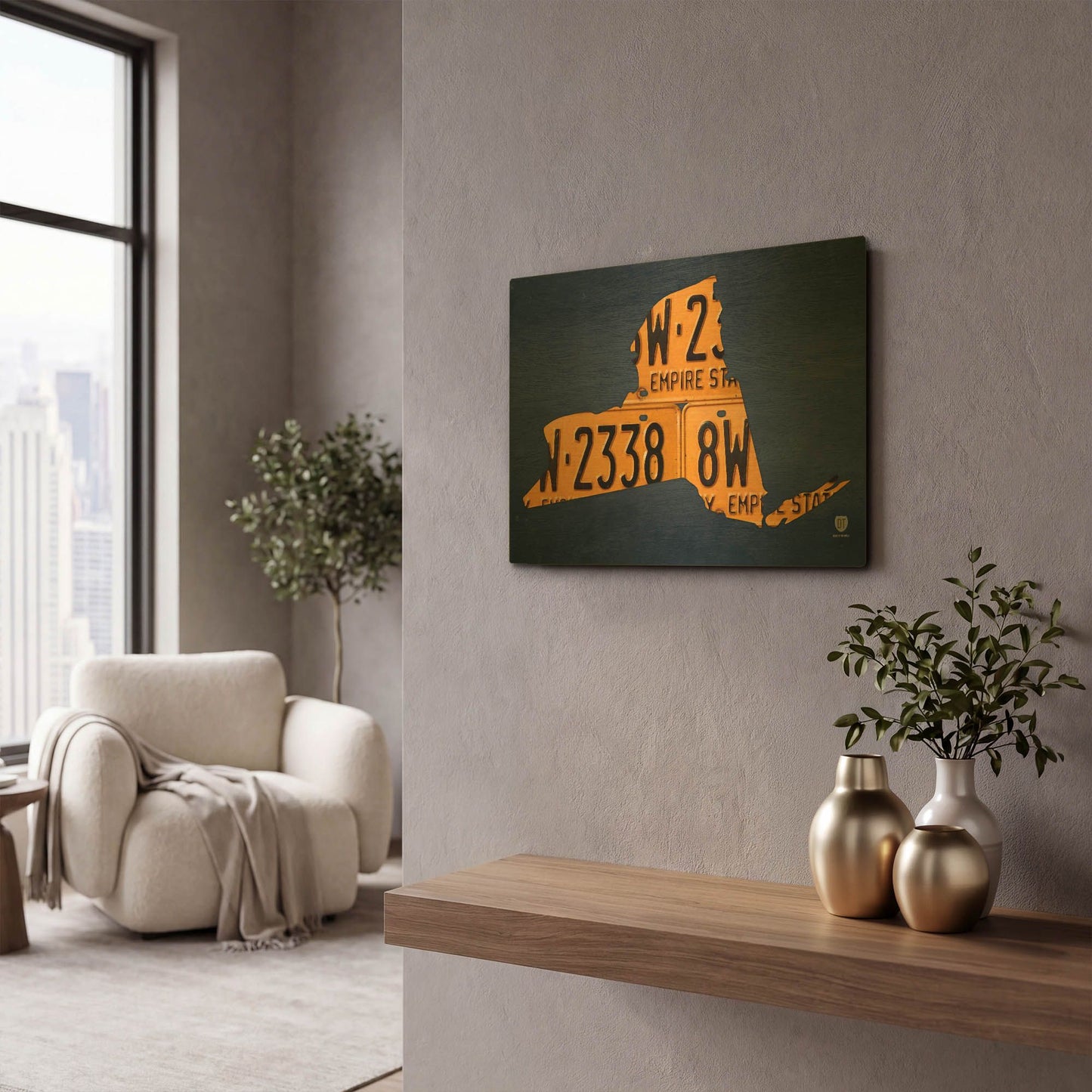 'New York License Plate Map' By Design Turnpike Gold Metal Wall Art