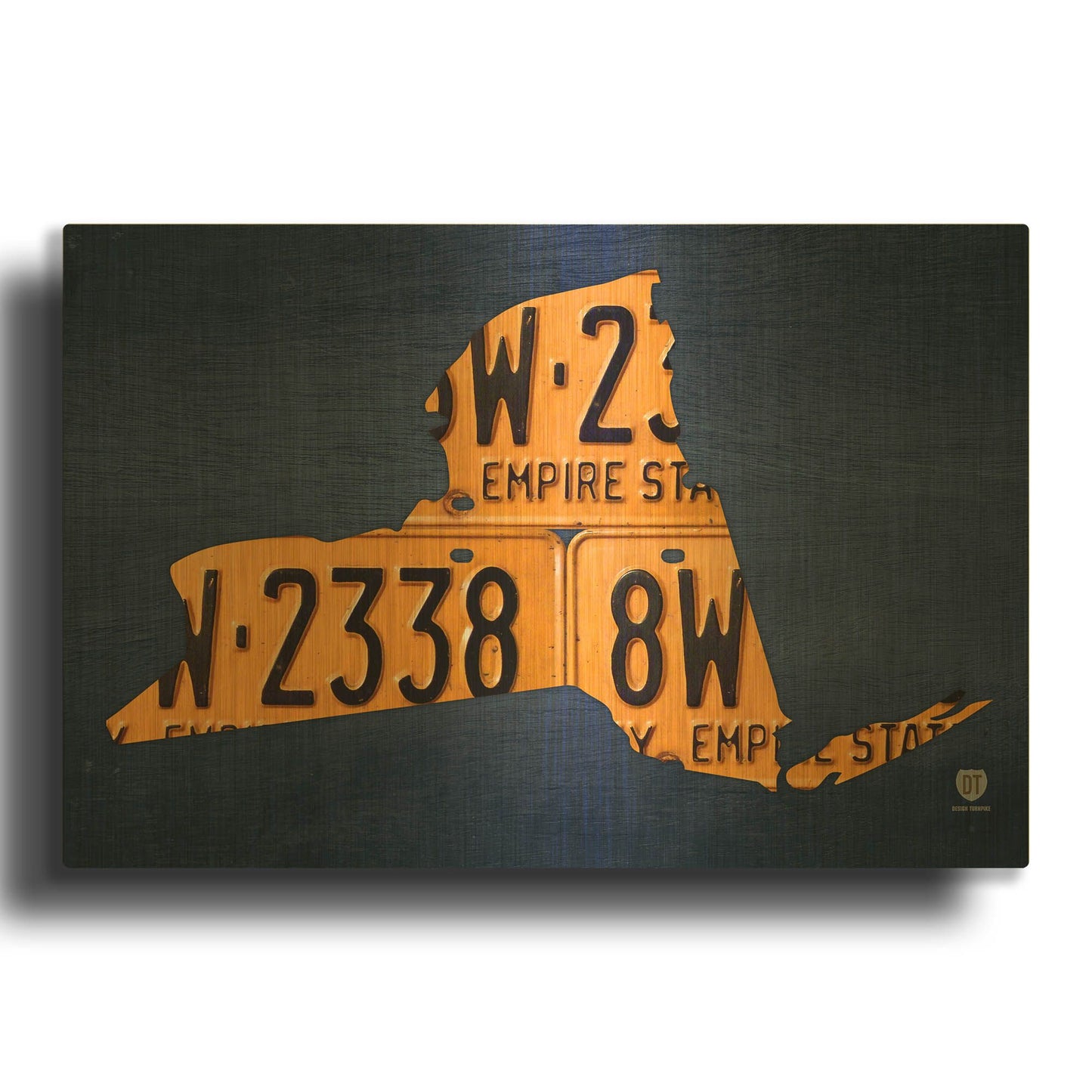 'New York License Plate Map' By Design Turnpike Gold Metal Wall Art
