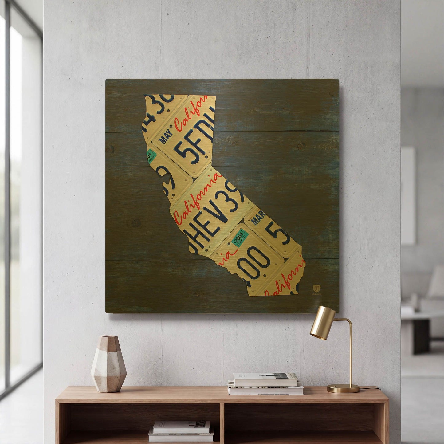 'California License Plate Map Blue' By Design Turnpike Gold Metal Wall Art