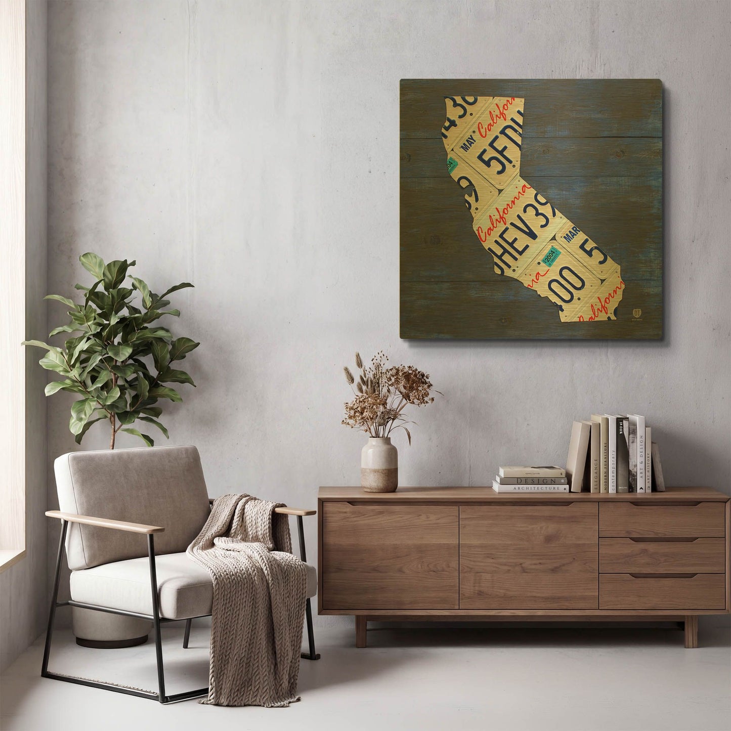 'California License Plate Map Blue' By Design Turnpike Gold Metal Wall Art