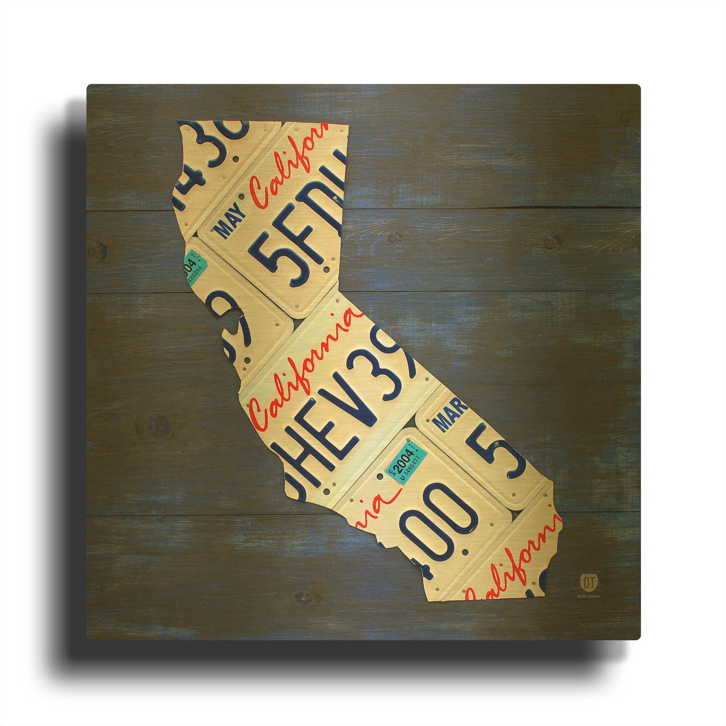 'California License Plate Map Blue' By Design Turnpike Gold Metal Wall Art