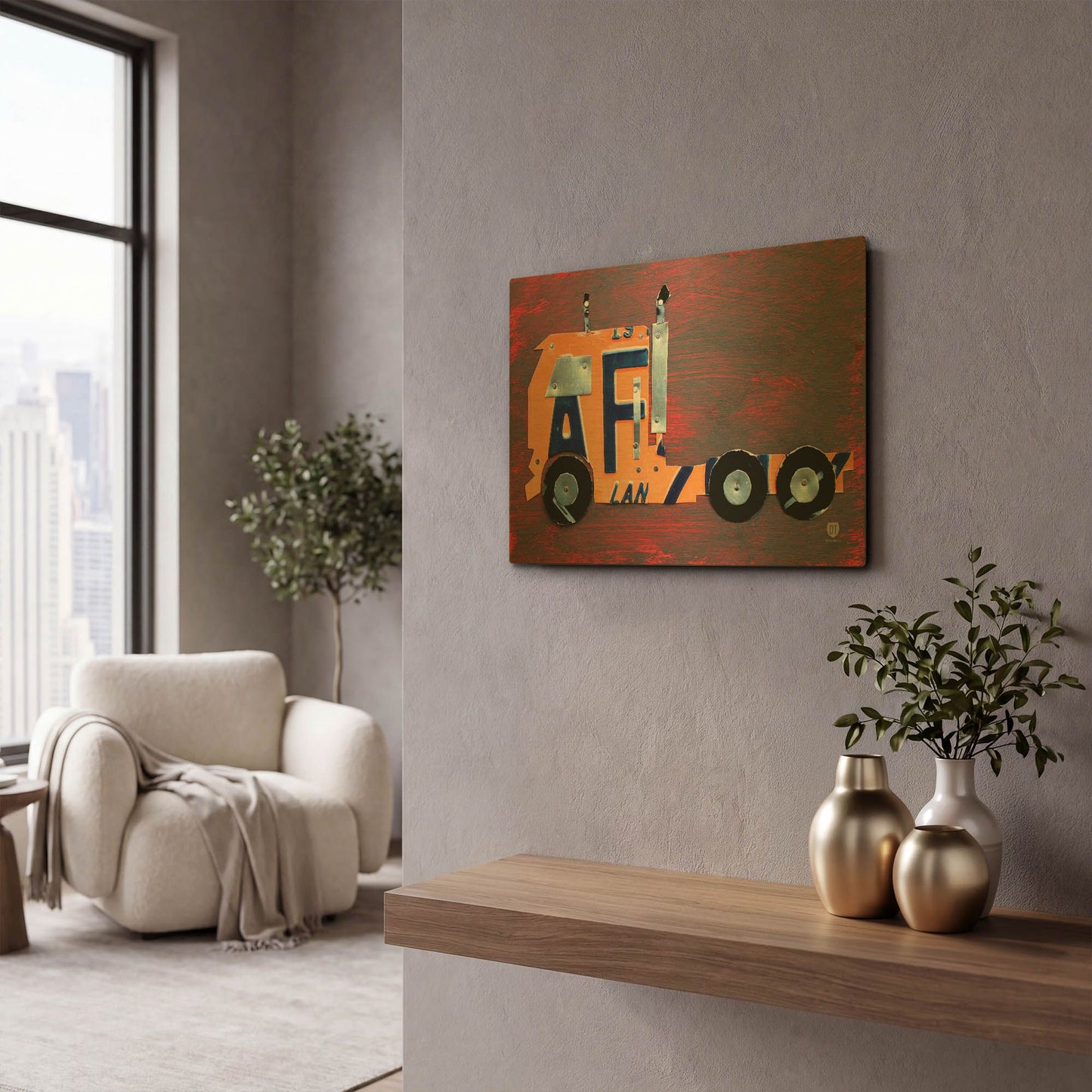'Semi Truck License Plate Art' By Design Turnpike Gold Metal Wall Art
