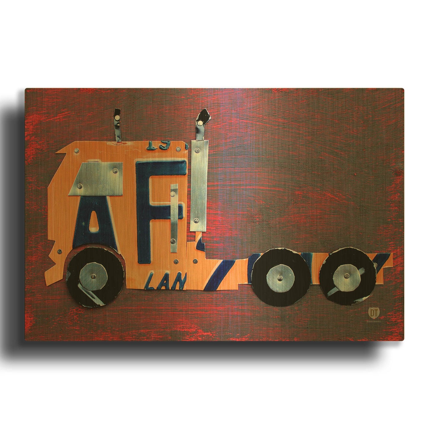 'Semi Truck License Plate Art' By Design Turnpike Gold Metal Wall Art