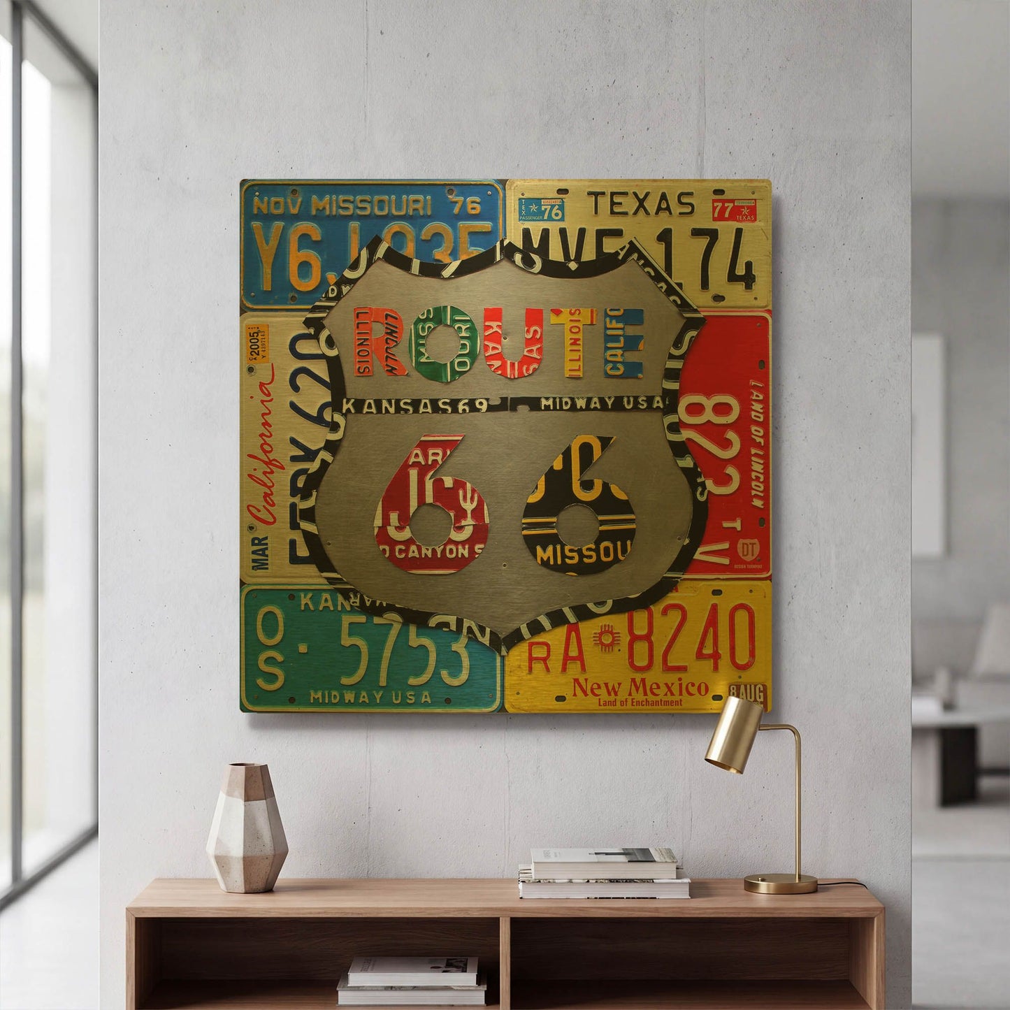 'Route 66 Road Sign' By Design Turnpike Gold Metal Wall Art