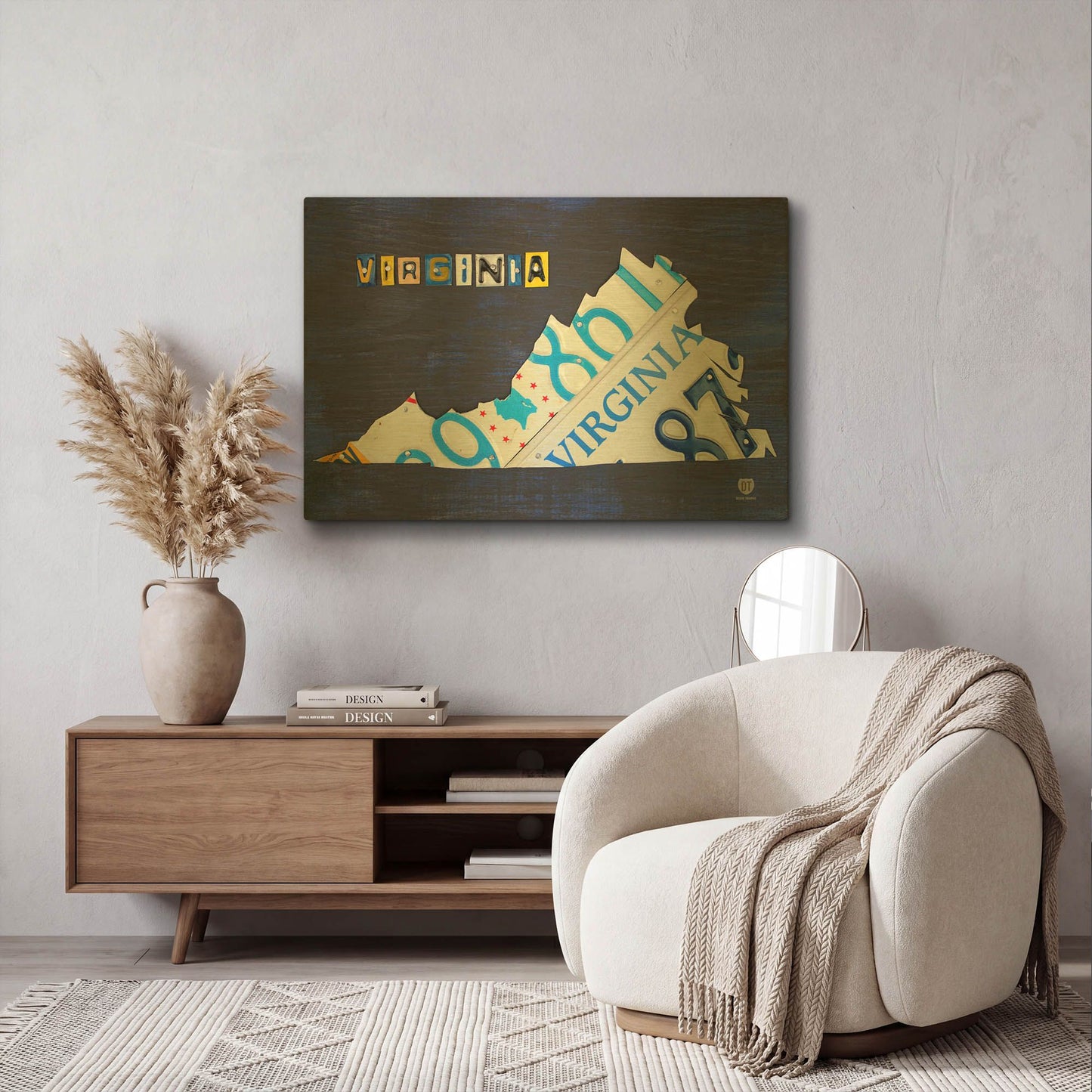 'Virginia License Plate Map' By Design Turnpike Gold Metal Wall Art