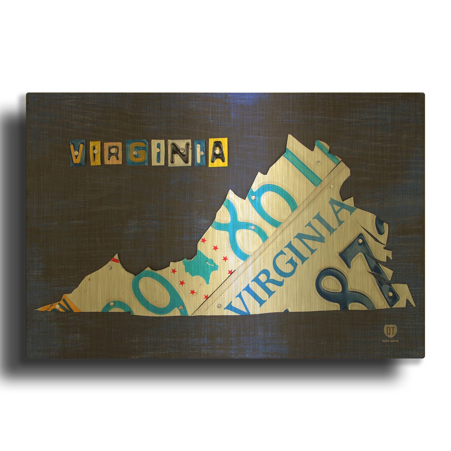 'Virginia License Plate Map' By Design Turnpike Gold Metal Wall Art