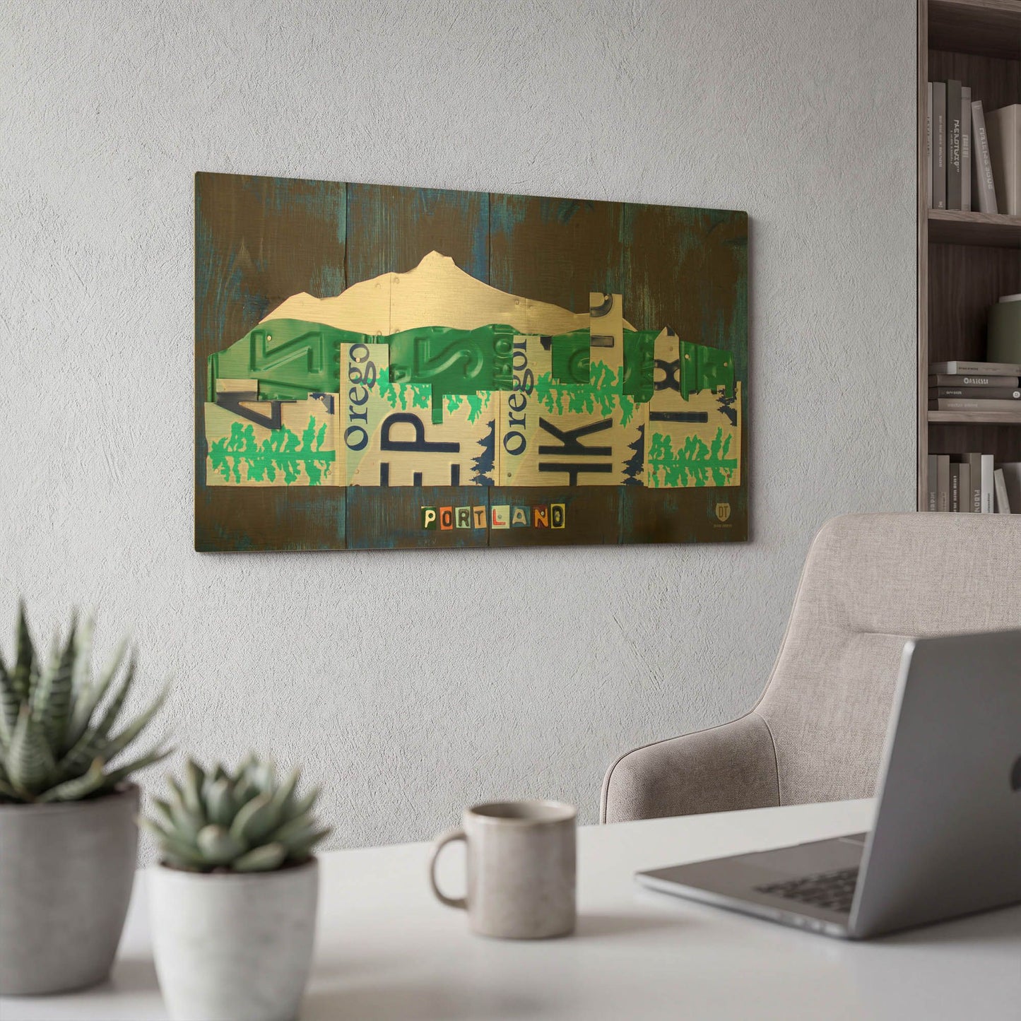'Portland Skyline License Plate Art' By Design Turnpike Gold Metal Wall Art