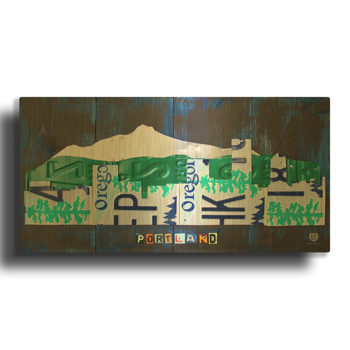 'Portland Skyline License Plate Art' By Design Turnpike Gold Metal Wall Art