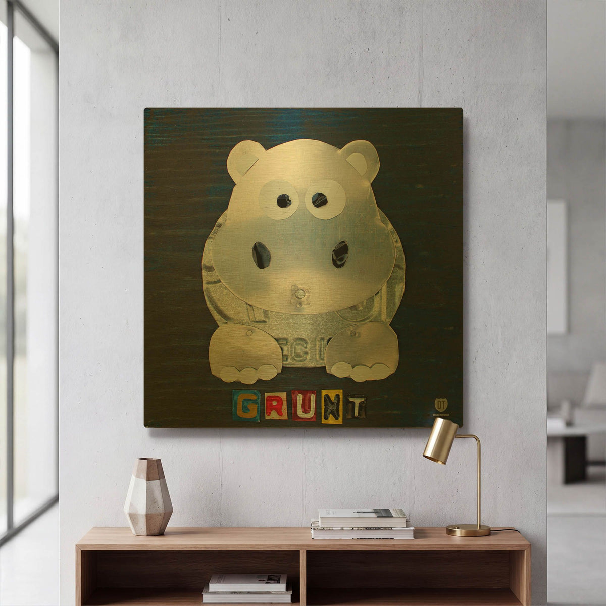 'Grunt The Hippo' By Design Turnpike Gold Metal Wall Art