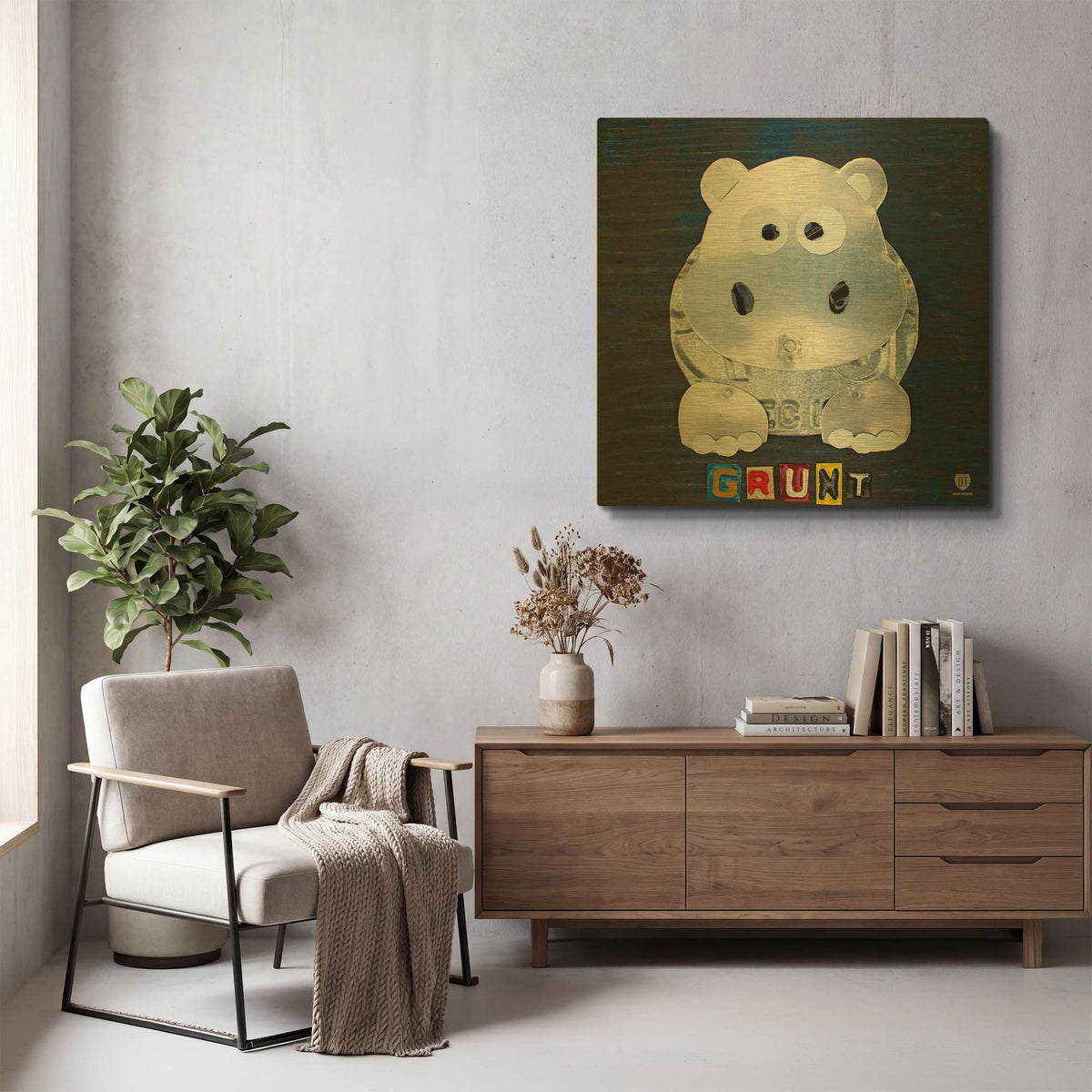 'Grunt The Hippo' By Design Turnpike Gold Metal Wall Art