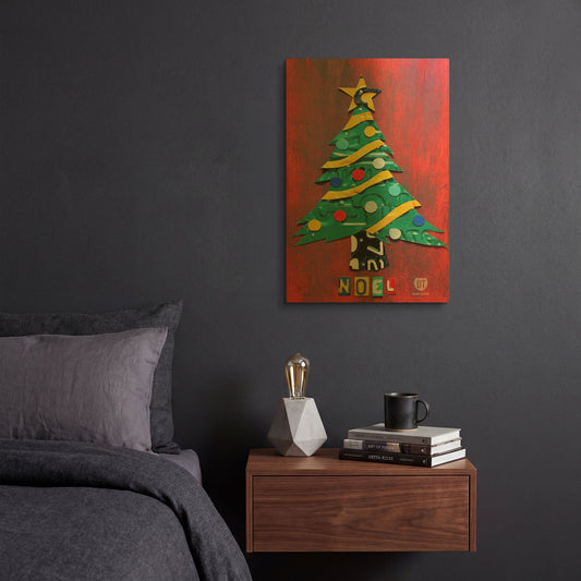 'Noel Christmas Tree License Plate Art' By Design Turnpike Gold Metal Wall Art